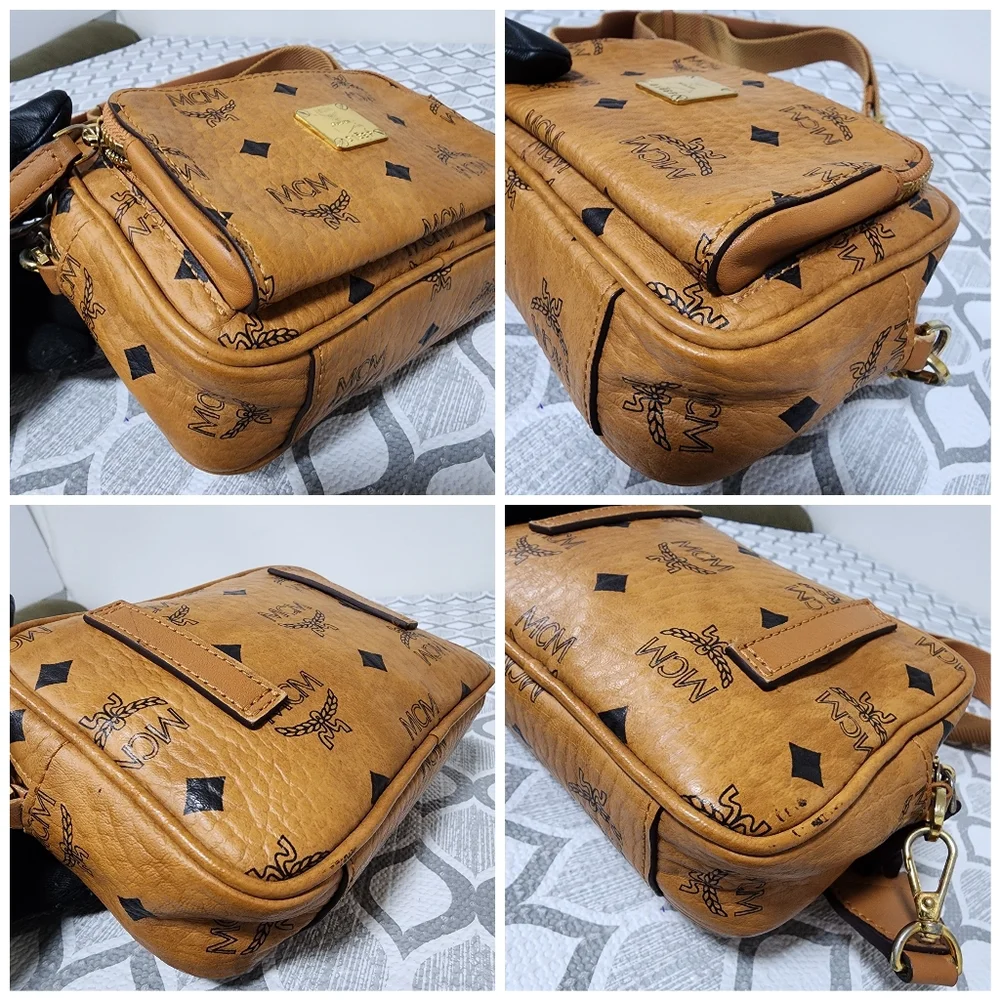 MCM Visetos Mini Leather Aren Crossbody Bag Brown